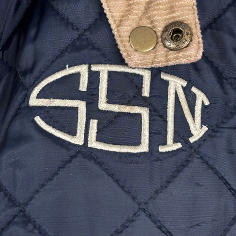 Ralph Lauren Quilted Barn Coat Girls M Navy Corduroy Collar Snap Equestrian READ